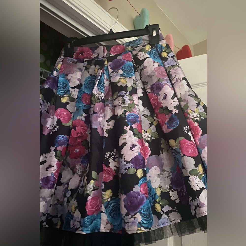 Black floral skirt with under layer